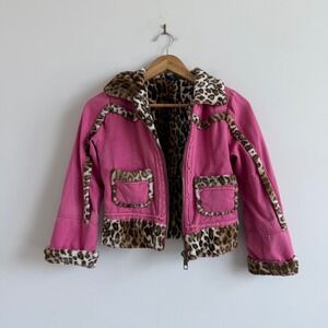 Vintage Y2K Children's Place Leopard Print Faux Fur Lined Jacket